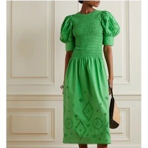 Ganni Eyelet Detail Smocked Dress
